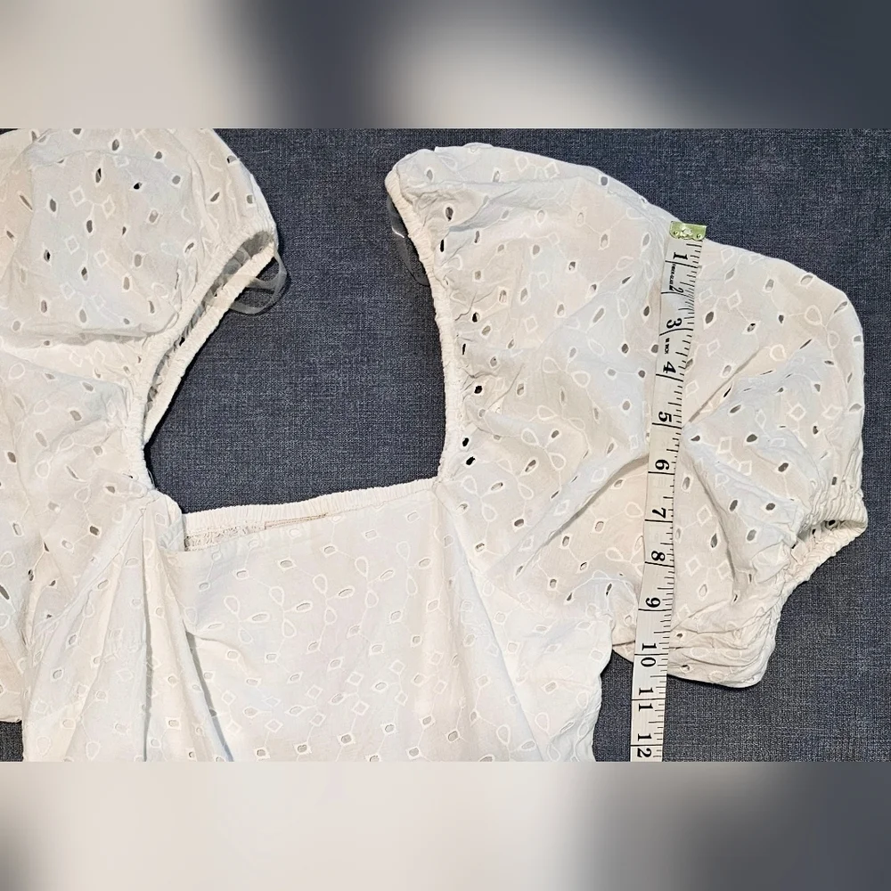 A New Day White Eyelet mini dress smocked back detailing puffed sleeves. Size:L - Picture 5 of 6